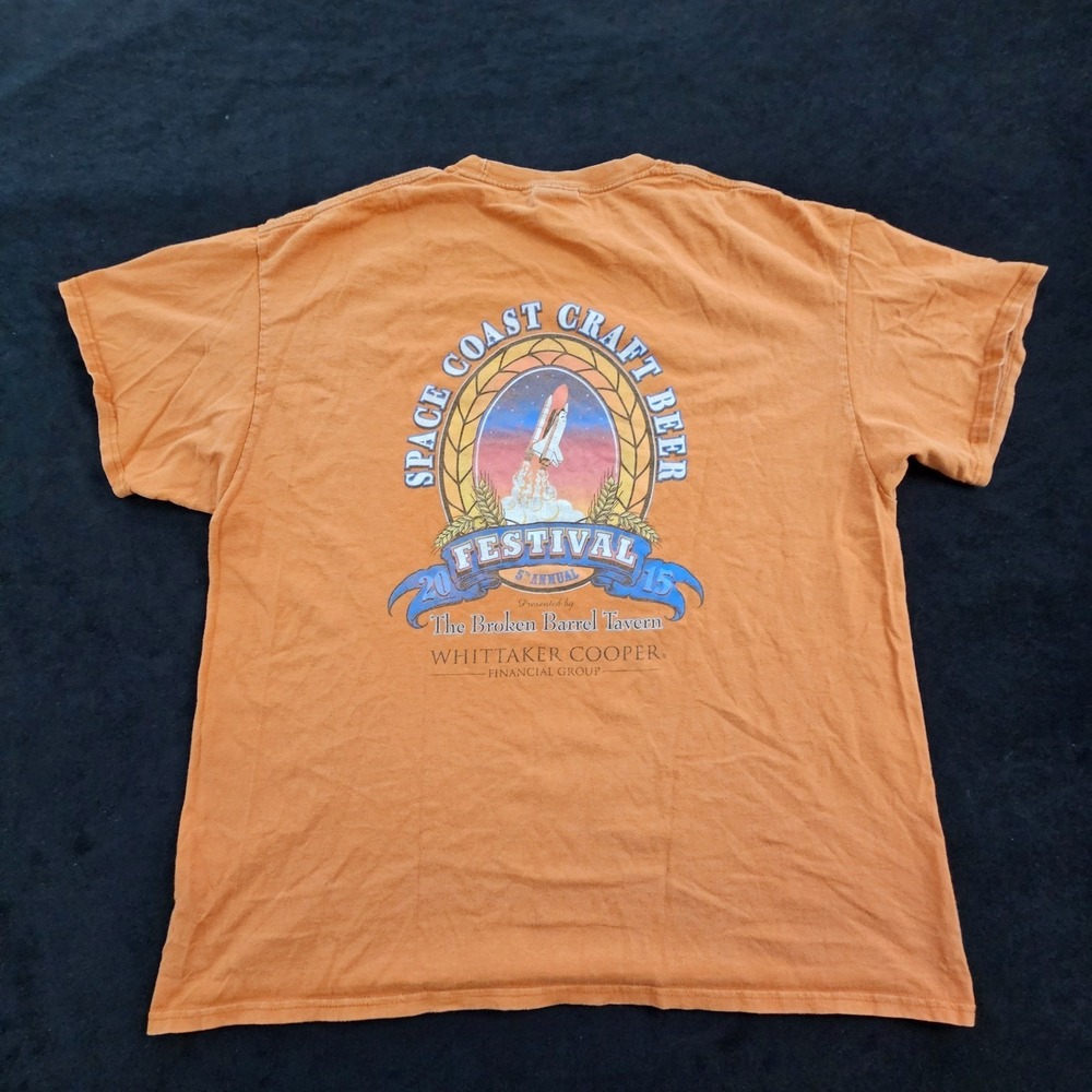 Space Coast Craft Beer Festival 2015 Orange Short Sleeve Cotton T-Shirt Men's XL